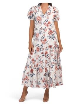 Lucky Brand White Tiered Floral Maxi Dress Size XS